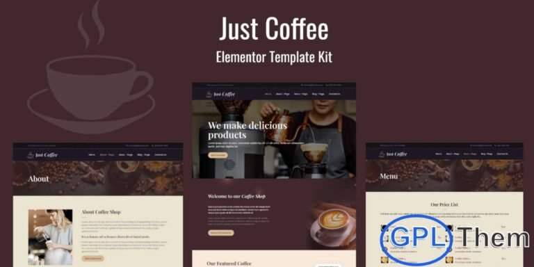 Justcoffee – Cafe & Coffee Elementor Template Kit Justcoffee is a modern and clean Elementor Template Kit designed for cafes, coffee shops, bakeries, and related food businesses. With a stylish and professional layout, this kit makes it easy to showcase your menu, services, and brand online. Fully responsive and easy to customize, Justcoffee lets you build a complete website without any coding.