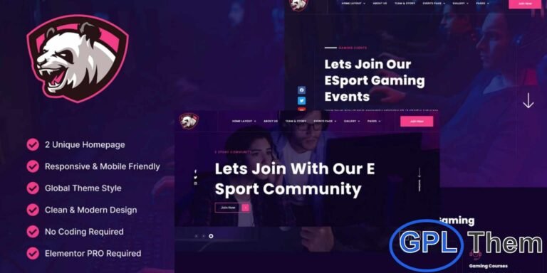 Junio – E-Sport Gaming & Streamer Elementor Template Kit Junio is a modern Elementor Template Kit designed for e-sports events, gaming tournaments, and streamers. Perfect for gaming communities, teams, and content creators, this kit features a clean and professional layout to showcase events, streams, and achievements. Optimized for the free Hello Elementor theme, it works seamlessly with most Elementor-supported WordPress themes.