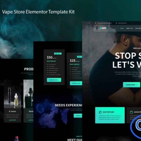 Jevape – Vape Store Elementor Template Kit Jevape is a modern and sleek Elementor Template Kit designed specifically for vape shops, vape cafes, e-liquid stores, vapor products, electronic cigarettes, and related businesses. With a professional and clean design, this template ensures a fully responsive and retina-ready layout that looks perfect on all devices.
