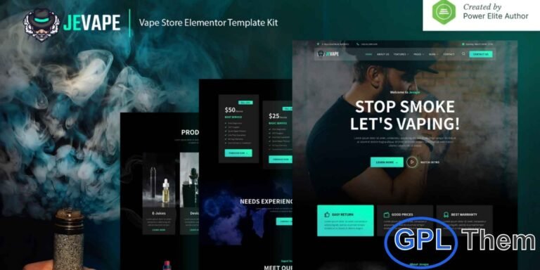 Jevape – Vape Store Elementor Template Kit Jevape is a modern and sleek Elementor Template Kit designed specifically for vape shops, vape cafes, e-liquid stores, vapor products, electronic cigarettes, and related businesses. With a professional and clean design, this template ensures a fully responsive and retina-ready layout that looks perfect on all devices.