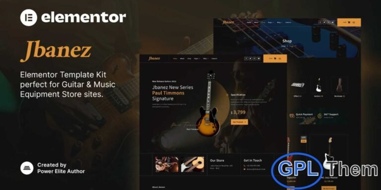 Jbanez – Guitar & Music Equipment Store Elementor Template Kit Jbanez is a modern and stylish Elementor Template Kit designed for guitar shops, music equipment stores, and other music-related businesses. With a clean and professional layout, this template ensures a fully responsive and retina-ready design that looks great on all devices.