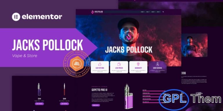 Jacks Pollock – Vape Elementor Template Kit Jacks Pollock is a modern and professional Elementor Template Kit designed for vape shops, e-cigarette stores, and related businesses. Perfect for showcasing products, services, and brand identity, this template kit offers a clean and visually appealing design that helps your business stand out online.