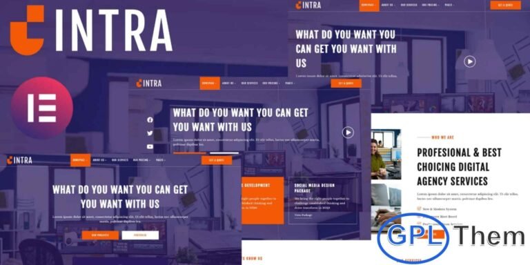 Intra – Modern Digital Agency Elementor Template Kit Intra is a modern and versatile Elementor Template Kit designed for digital agencies, marketing firms, tech startups, and creative professionals. With a clean and sleek layout, this template kit allows you to showcase your digital services, portfolios, and projects effectively.