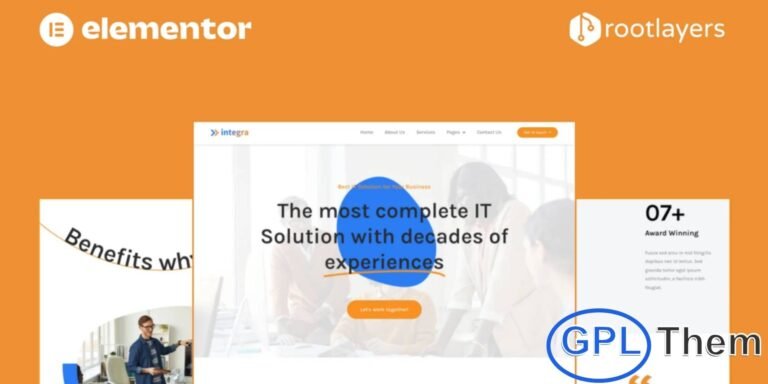 Integra – IT Solution & Services Elementor Pro Full Site Template Kit Integra is a professional and modern Elementor Pro Full Site Template Kit designed for IT solution providers, technology services, and digital businesses. This template kit enables you to quickly and easily create a complete, fully functional website with a clean and modern design.