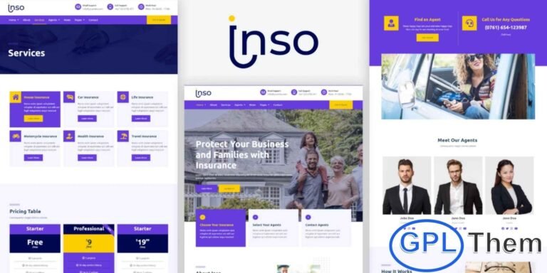 Inso – Insurance Business Elementor Template Kit Inso is a versatile and professional Elementor Template Kit designed for insurance companies, financial services, marketing agencies, and general business websites. Featuring a clean and modern design, this template kit provides flexibility and easy customization to suit any business need. Fully responsive and optimized for all devices, Inso ensures your website looks flawless on desktops, tablets, and smartphones.