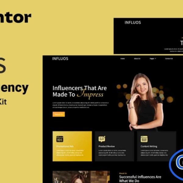 Influos – Influencer Agency Elementor Template Kit Influos is a modern and professional Elementor Template Kit designed for influencer agencies, talent management firms, and social media marketing businesses. With a variety of pre-designed pages and blocks—including Home, About Us, Services, Team, Portfolio, Blog, Pricing, FAQ, Contact, and 404—Influos allows you to build a complete, visually appealing website quickly and efficiently.