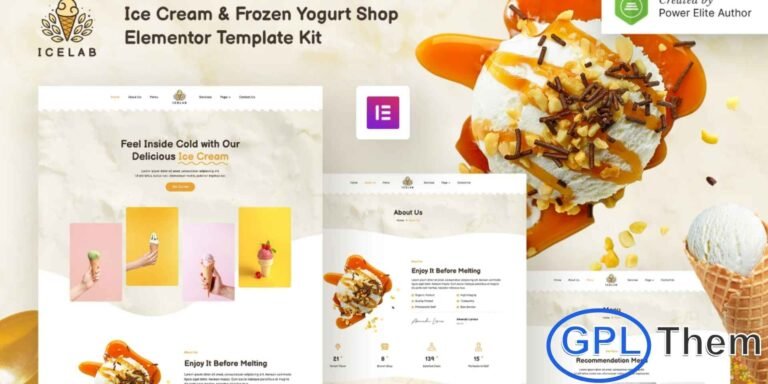 Icelab – Ice Cream & Frozen Yogurt Shop Elementor Template Kit Icelab is a modern and stylish Elementor Template Kit designed for ice cream shops, frozen yogurt stores, juice bars, cake shops, and other food & beverage businesses. With a clean and professional design, this template kit allows you to showcase products, menus, promotions, and store information effectively.