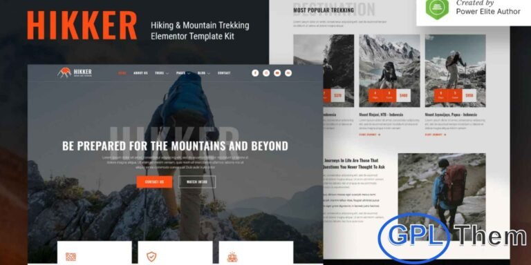 Hikker – Hiking & Mountain Trekking Elementor Template Kit Hikker is a modern and professional Elementor Template Kit designed for hiking tours, mountain trekking, adventure travel, and tourism businesses. Featuring a clean, visually appealing design with a fully responsive and retina-ready layout, Hikker makes it easy to showcase adventure packages, trekking routes, travel services, and team guides.