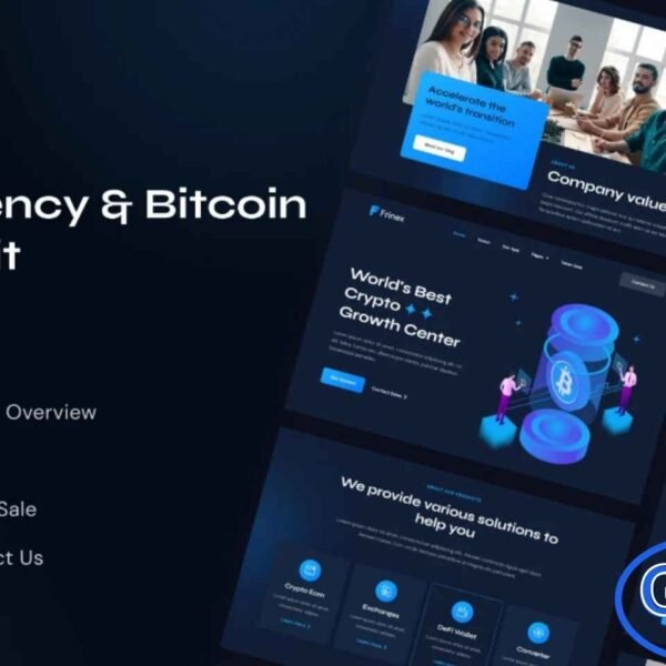 Frinex – Blockchain, Cryptocurrency & Bitcoin Elementor Template Kit Frinex is a modern and fully responsive Elementor Template Kit featuring a sleek dark-style design, ideal for creating professional websites for cryptocurrency and blockchain businesses. Perfect for Bitcoin projects, ICO agencies, fintech companies, and crypto startups, Frinex allows you to build a polished and engaging WordPress site that highlights your services, products, and financial technology solutions.