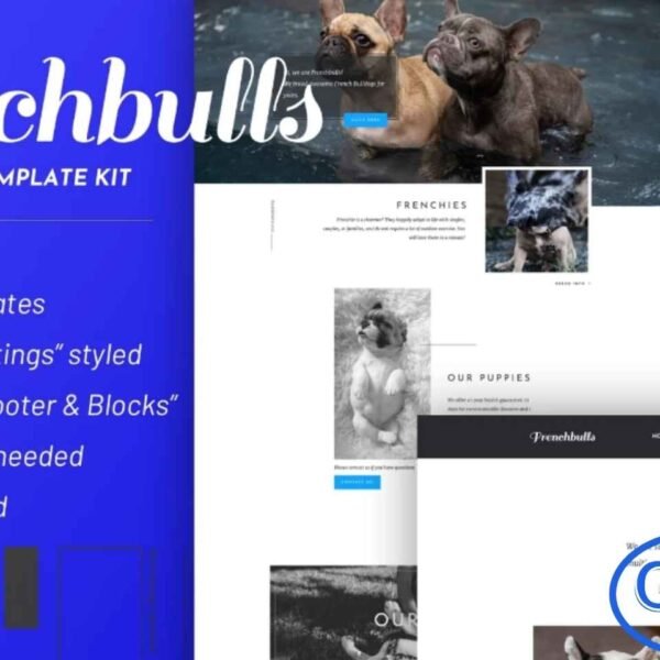FrenchBulls – Dog Breeder Elementor Template Kit FrenchBulls is a modern and fully responsive Elementor Template Kit designed specifically for dog breeders, kennels, and pet care businesses. Featuring a clean, professional, and unique design, this kit allows you to showcase breeds, services, and adoption information effectively.
