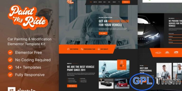 PaintMyRide – Car Painting & Modification Elementor Template Kit PaintMyRide is a sleek and modern Elementor Template Kit designed for car painting, auto restoration, vehicle modification, car repair, washing, and detailing services. This kit provides a professional and visually appealing layout that highlights your services effectively.