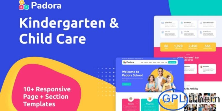 Padora – Kindergarten & Child Care Elementor Template Kit Padora is a vibrant and modern Elementor Template Kit designed for kindergarten schools, daycare centers, and child care services. This template features a playful, engaging design that effectively showcases school profiles, programs, activities, and facilities.