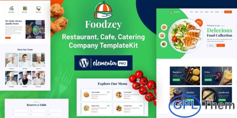 Foodzey – Restaurant Elementor Template Kit Foodzey is a modern and user-friendly Elementor Template Kit designed to help you build a professional restaurant website with ease. Optimized for the Elementor Page Builder, this kit works seamlessly with most Elementor-compatible themes, delivering a smooth and flexible design experience.