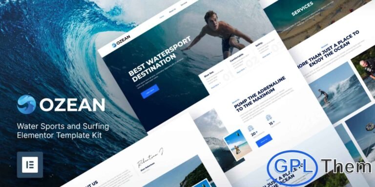 Ozean – Water Sports & Surfing Elementor Template Kit Ozean is a dynamic and modern Elementor Template Kit designed for water sports, surfing schools, adventure clubs, and related businesses. Featuring a sporty and creative design, this template kit allows you to showcase your services, courses, and events with a professional online presence.