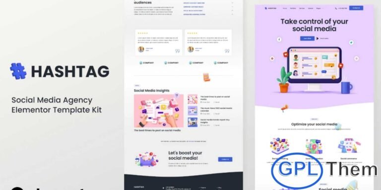 Hashtag – Social Media Agency Elementor Template Kit Hashtag is a modern and stylish Elementor Template Kit designed specifically for Social Media Agencies, Marketing Firms, and Digital Branding professionals. It features a clean, minimalist layout that helps you showcase your services, case studies, and creative campaigns with clarity and impact. Built with Elementor, Hashtag allows effortless customization without coding—perfect for agencies looking to create a strong online presence quickly.