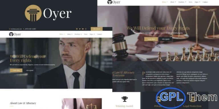 Oyer – Lawyer & Attorney Elementor Template Kit Oyer is a modern, clean, and professional Elementor Template Kit designed specifically for law firms, attorneys, legal advisors, barristers, and consultancy services. This template kit allows you to present your legal services, team, and portfolio in a polished and trustworthy manner.