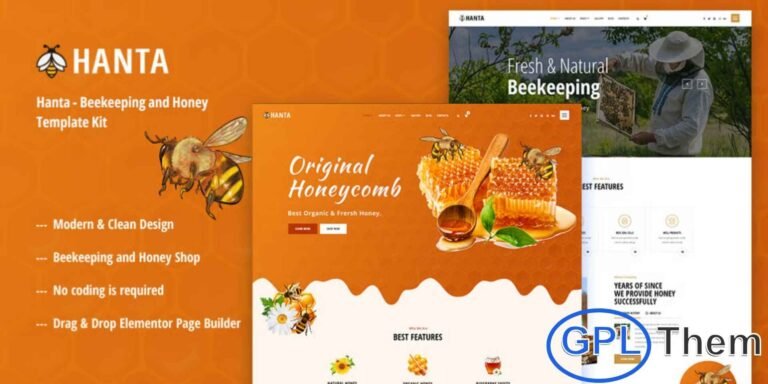 Hanta – Beekeeping & Honey Elementor Template Kit Hanta is a beautifully crafted Elementor Template Kit designed specifically for beekeeping, honey production, and organic food store websites. With its clean and natural design, this template is perfect for showcasing honey products, organic farms, or eco-friendly businesses. The kit can also be easily adapted for other agricultural and food-related industries.