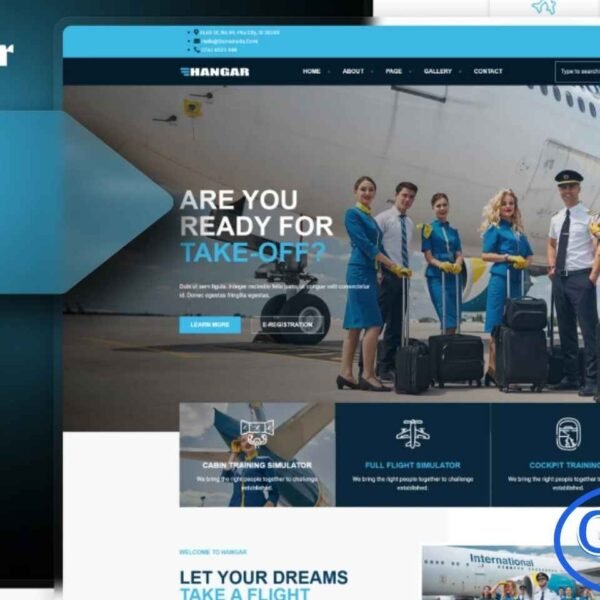 Hangar – Aviation & Flight School Elementor Template Kit Hangar is a modern and professional Elementor Template Kit specially designed for Aviation, Flight Schools, Pilot Training, and Commercial Flight Services. This template offers a sleek and contemporary layout that helps aviation academies and flight-related businesses create a stunning online presence.
