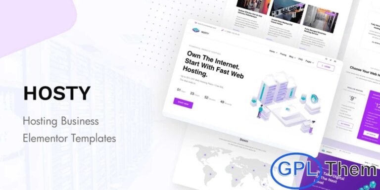 Hosty – Hosting Services Elementor Template Kit Hosty is a modern and professional Elementor Template Kit designed for web hosting companies, domain providers, reseller hosting businesses, and cloud service providers. Perfect for showcasing hosting plans, email hosting, WordPress hosting, and other tech services, this template kit features highly customizable elements to create a unique and functional website.