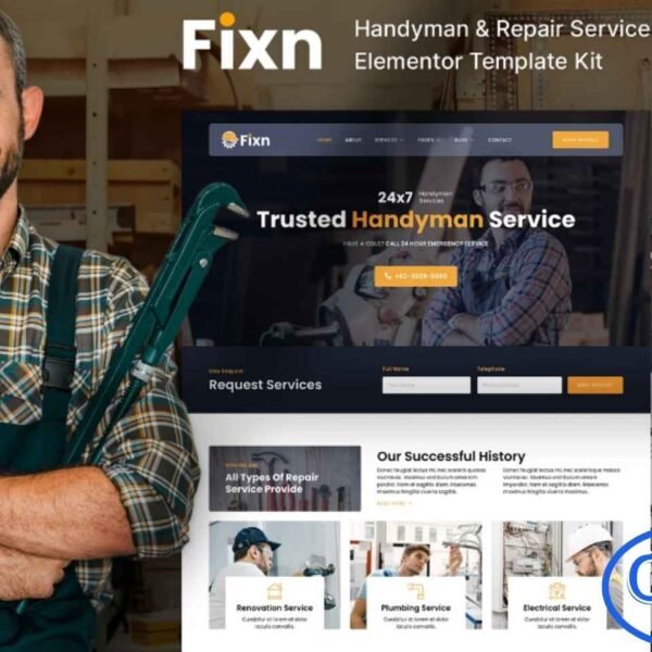 Fixn – Handyman & Repair Service Elementor Template Kit Fixn is a modern, clean, and fully responsive Elementor Template Kit crafted for handyman services, home repair businesses, plumbers, electricians, and all types of maintenance and improvement service providers. With 17+ professionally designed templates, this kit allows you to build a high-quality website quickly and effortlessly—no coding required.