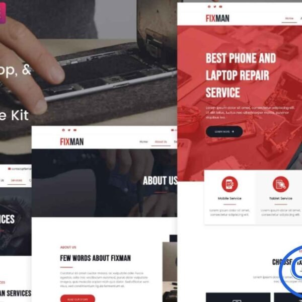 Fixman – Smartphone & Laptop PC Repair Elementor Template Kit Fixman is a modern and professional Elementor Template Kit designed for businesses offering repair services for smartphones, tablets, laptops, PCs, and other electronic devices. With its clean layout and easy customization, this kit helps you build a high-quality repair service website without any coding.