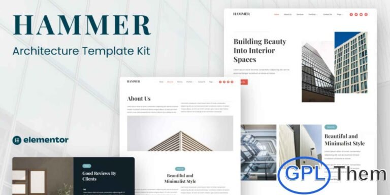Hammer – Minimal Architecture Elementor Template Kit Hammer is a sleek and modern Elementor Template Kit designed specifically for architecture firms, interior design studios, and construction professionals. With its clean and minimalist aesthetic, this kit helps you showcase your projects, services, and portfolio with elegance and clarity.