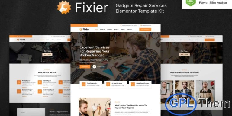Fixier – Gadgets & Electronics Repair Services Elementor Template Kit Fixier is a modern and clean Elementor Template Kit designed specifically for gadgets and electronics repair services, data recovery companies, and computer repair shops. It features a sleek, professional layout that is fully responsive and retina-ready, ensuring your website looks stunning on any device.