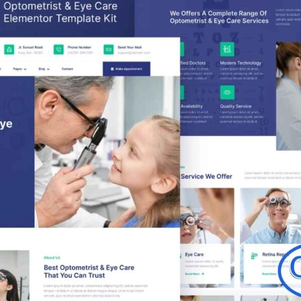 Optica – Optometrist & Eye Care Elementor Template Kit Optica is a modern and professional Elementor Template Kit crafted for optometrists, eye care clinics, ophthalmologists, opticians, and other medical or health-related services. This template features a clean, responsive layout and fully customizable sections, allowing you to create a professional website effortlessly using Elementor without any coding.