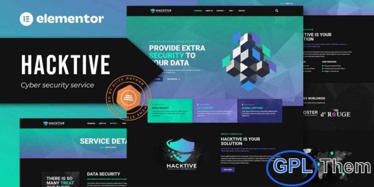 Hacktive – Cyber Security Service Elementor Template Kit Hacktive is a modern and professional Cyber Security Service Elementor Template Kit designed for IT security firms, technology companies, and data protection services. Featuring a clean, dark, and colorful layout, Hacktive offers a fully responsive design that looks stunning on all devices.