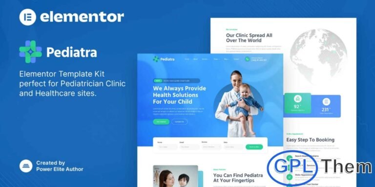 Pediatra – Pediatrician Clinic & Healthcare Elementor Template Kit Pediatra is a modern and visually appealing Elementor Template Kit designed specifically for pediatricians, kids’ clinics, healthcare centers, hospitals, medical professionals, and other health-related services. Its clean and child-friendly design ensures a warm and trustworthy online presence.