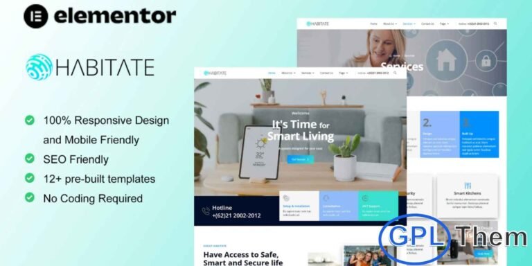 Habitate – Smart Home Services Elementor Template Kit Habitate is a modern and stylish Elementor Template Kit designed specifically for smart home and technology service websites. With its clean, professional, and innovative layout, this kit is perfect for businesses offering home automation, IoT solutions, or tech installation services.