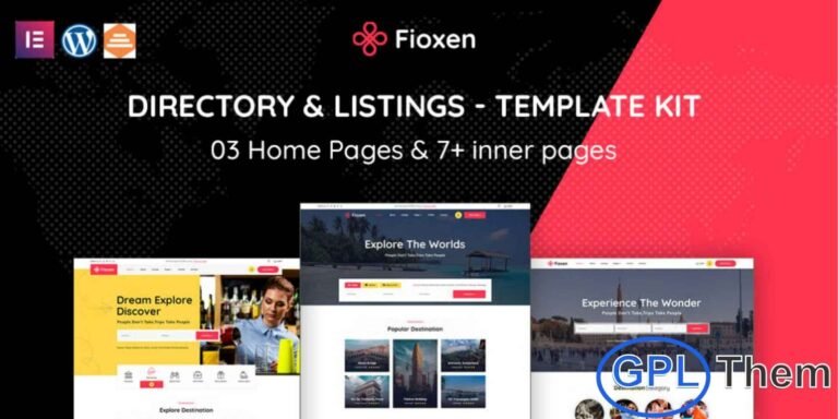 Fioxen – Travel Directory & Listings Elementor Template Kit Fioxen is a modern and flexible Travel Directory & Listings Elementor Template Kit designed to help you build a feature-rich travel, tourism, or local listing website with ease. Crafted for use with the Elementor Page Builder, this kit offers clean layouts and intuitive customization without the need for additional directory plugins.