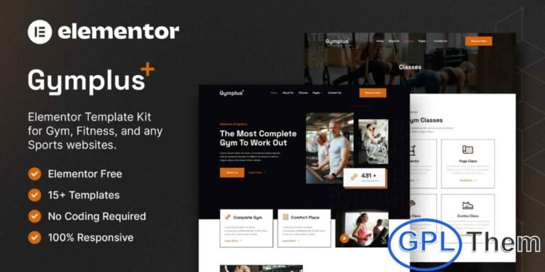 Gymplus – Gym & Fitness Elementor Template Kit Gymplus is a modern and dynamic Elementor Template Kit built specifically for gyms, fitness centers, bodybuilding, personal trainers, and sports-related websites. With over 15+ professionally designed templates, Gymplus allows you to create a powerful and visually stunning WordPress website effortlessly.