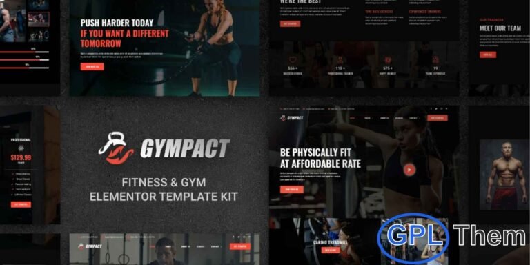 Gympact – Fitness & Gym Elementor Template Kit Gympact is a modern and stylish Elementor Template Kit specially designed for fitness centers, gyms, personal trainers, and health clubs. It offers a sleek, professional layout that helps you create a high-performing website to showcase workouts, classes, trainers, and membership plans. Fully responsive and retina-ready, Gympact ensures your site looks great on all devices.