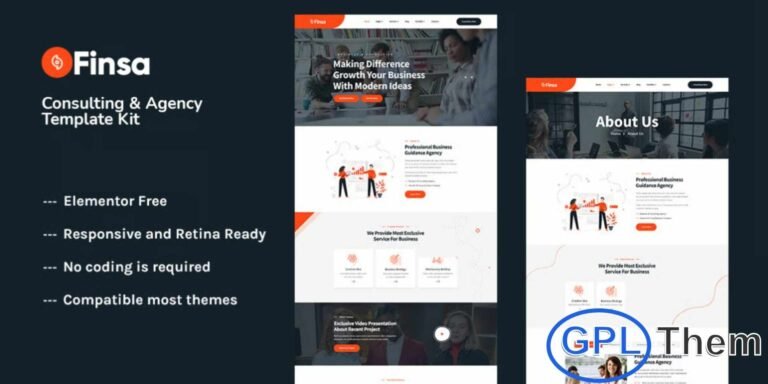 Finsa – Consulting & Agency Elementor Template Kit Finsa is a modern and professional Elementor Template Kit designed for agencies specializing in Web Design, Web Development, Digital Marketing, SEO Services, and a wide range of online business solutions. Built with the powerful Elementor page builder, this kit allows you to create a fully customized website without writing a single line of code.