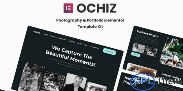 Ochiz – Photography & Portfolio Elementor Template Kit Ochiz is a sleek and modern Elementor Template Kit crafted for photographers, creative professionals, and portfolio showcases. Ideal for displaying photo galleries, personal portfolios, and creative projects, this kit offers a clean, elegant design with flexible layouts.
