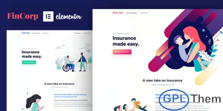 FinCorp – Insurance & Marketing Elementor Template Kit FinCorp is a professionally designed Elementor Template Kit crafted for businesses in the Insurance, Finance, and Marketing sectors. Perfect for service-based companies and modern landing pages, this kit features a clean, contemporary layout enhanced with vibrant SVG illustrations that reflect the latest design trends.