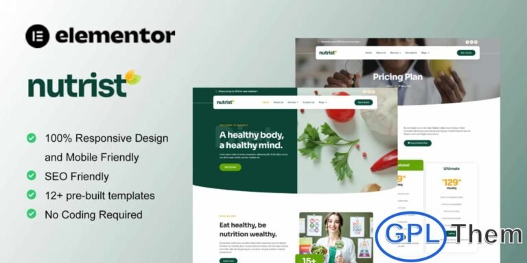 Nutrist – Healthy Food & Nutrition Service Elementor Template Kit Nutrist is a modern Elementor Pro Template Kit designed specifically for websites offering healthy food and nutrition services. Ideal for businesses and services such as nutrition consulting, diet programs, healthy meal planning, organic food delivery, and wellness coaching, this template kit helps you create a professional online presence effortlessly.