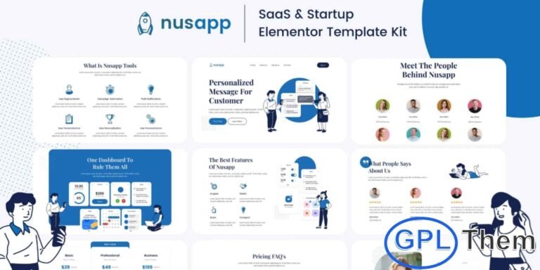 Nusapp – SaaS Startup & Business Elementor Template Kit Nusapp is a sleek and modern Elementor Template Kit designed for SaaS startups, business websites, agencies, and technology-related services. This versatile template kit allows you to create a professional and fully functional website quickly, without any coding.