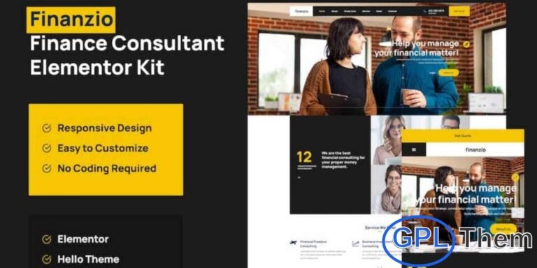 Finanzio – Financial Advisor Elementor Template Kit Finanzio is a modern and professionally designed Elementor Template Kit crafted specifically for financial advisors, business consultants, and corporate service providers. Optimized for both Elementor and the Hello Theme, this kit helps you elevate your business project with a clean, polished, and high-converting website design.
