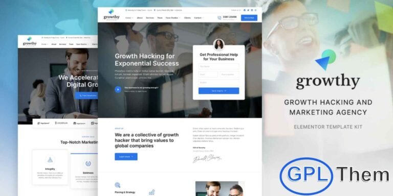 Growthy – Growth Hacking & Marketing Agency Elementor Template Kit Growthy is a modern Elementor Template Kit built for growth hacking agencies, marketing firms, digital strategists, and business consultants. Designed with creativity and professionalism in mind, this kit allows you to build a stunning website that highlights your marketing expertise and services effortlessly using the Elementor Page Builder plugin.