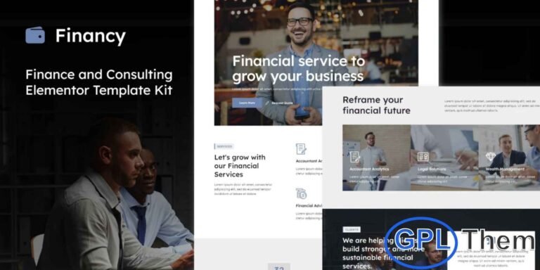 Financy – Finance & Consulting Elementor Template Kit Financy is a professional Elementor Template Kit crafted for finance, consulting, and corporate service websites. Designed to work seamlessly with the free version of Elementor, it offers a clean, modern layout that helps you build a polished online presence without any coding.