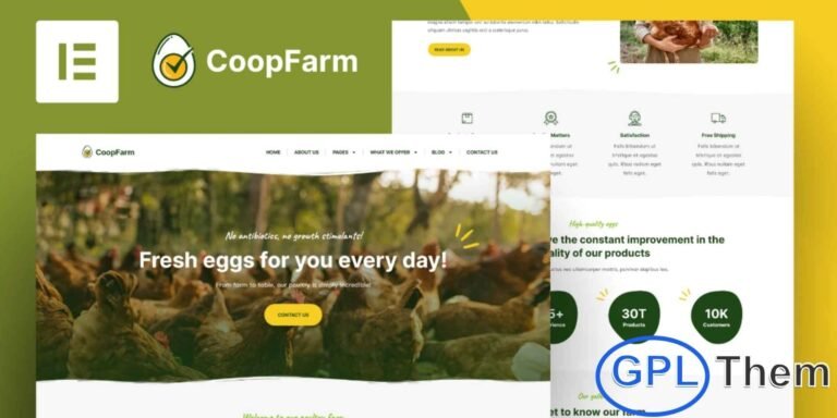 CoopFarm – Poultry Farm Elementor Pro Template Kit CoopFarm is a professionally designed Elementor Pro Template Kit tailored for poultry farms, agricultural businesses, and organic food producers. This template kit includes a versatile collection of layouts ideal for promoting eco farms, fresh produce, organic products, and farm-based services.