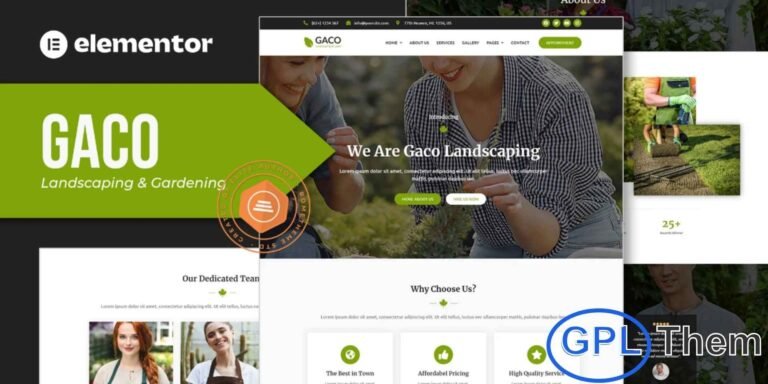Gaco – Landscape & Gardening Elementor Template Kit Gaco is a modern and fully responsive Elementor Template Kit designed for landscaping, gardening services, and outdoor maintenance businesses. Ideal for both professionals and businesses, Gaco allows you to showcase your projects, services, and expertise in a clean and professional manner.