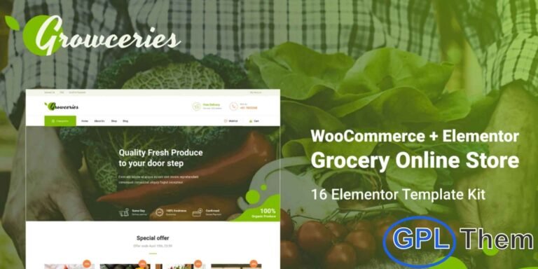Growceries – Food & Grocery Store Elementor Template Kit Growceries is a modern and stylish Elementor Template Kit designed for creating professional WooCommerce websites for food markets, grocery stores, and organic produce shops. With 16 beautifully crafted page and section templates, you can easily build a stunning online store that attracts customers and enhances your brand’s digital presence.