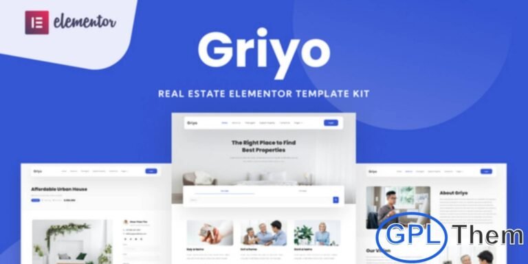 Griyo – Real Estate Elementor Template Kit Griyo is a modern and professional Elementor Template Kit designed specifically for real estate agencies, property listings, home rentals, and property sales websites. With its clean and contemporary design, Griyo helps you build a stunning and user-friendly platform to showcase properties and attract potential clients.