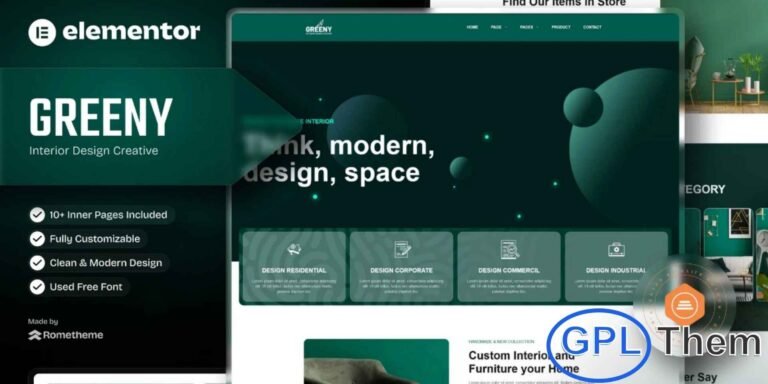 Greeny – Interior Elementor Template Kit Greeny is a modern and fully responsive Elementor Template Kit designed for interior designers, furniture stores, creative studios, and portfolio websites. Featuring over 18 pre-built templates, Greeny allows you to create a visually stunning and highly customizable website with ease.