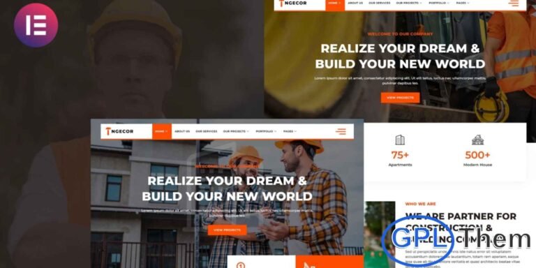 Ngecor – Construction & Building Company Elementor Template Kit Ngecor is a professionally designed Elementor Template Kit crafted specifically for construction companies, building contractors, architecture firms, and industrial service providers. Built using the free version of Elementor, this kit features clean, modern, and fully responsive layouts that make it easy to create a professional website without any coding.