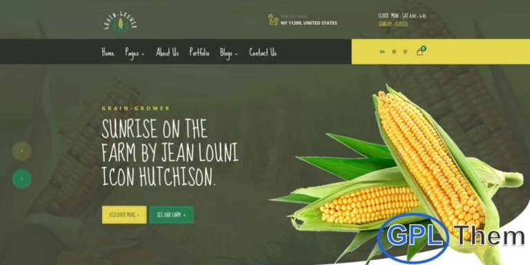 Grain Grower – Agriculture, Farm & Farmers Elementor Template Kit Grain Grower is a versatile and modern Elementor Template Kit designed for agriculture businesses, organic farms, farmers, and related services. Perfect for organic food producers, livestock farms, plant biotechnology, precision farming, poultry, gardening, and landscaping services, this kit provides a professional and fully responsive website solution.