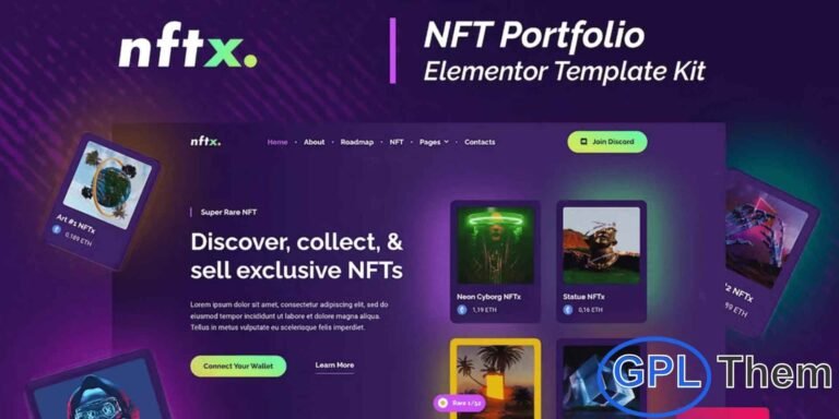 NFTx – NFT Portfolio Elementor Template Kit NFTx is a modern, responsive, and pixel-perfect Elementor Template Kit designed for NFT marketplaces, crypto-collectibles, digital asset portfolios, and non-fungible token websites. Packed with a wide range of stylish layouts and creative elements, NFTx makes it easy to build a visually stunning and professional NFT platform without any coding.